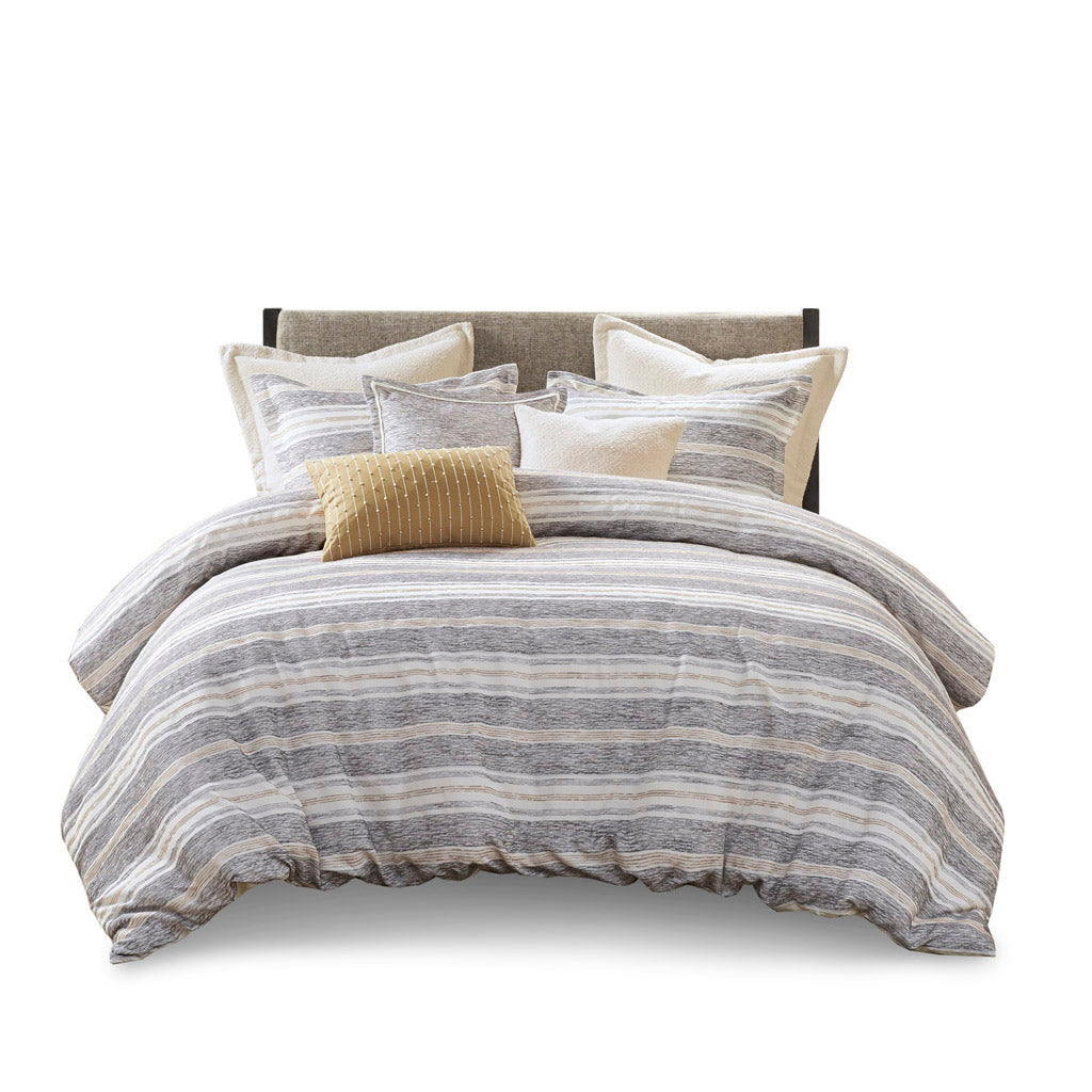 Madison Park Signature Oversized Chenille Jacquard Striped Comforter Set with Euro Shams and Throw Pillows