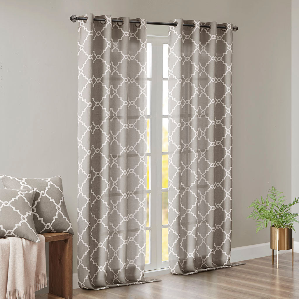 Madison Park Fretwork Print Grommet Top Window Curtain Panel