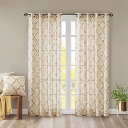 Madison Park Fretwork Print Grommet Top Window Curtain Panel