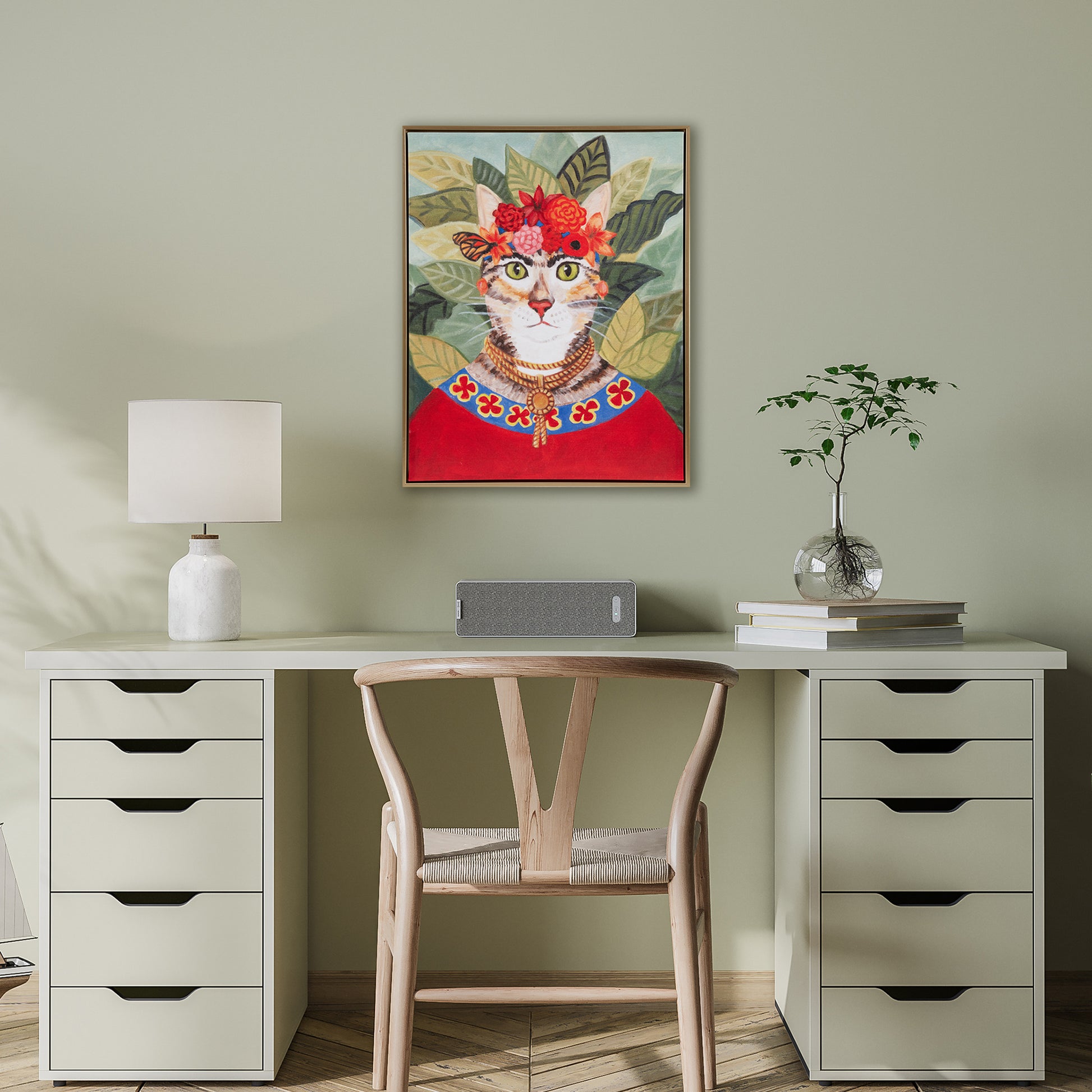 Madison Park Bohemian Cat In Forest Framed Canvas Wall Art