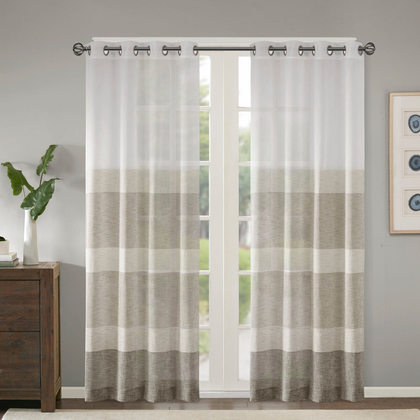 Madison Park Woven Faux Linen Striped Window Sheer