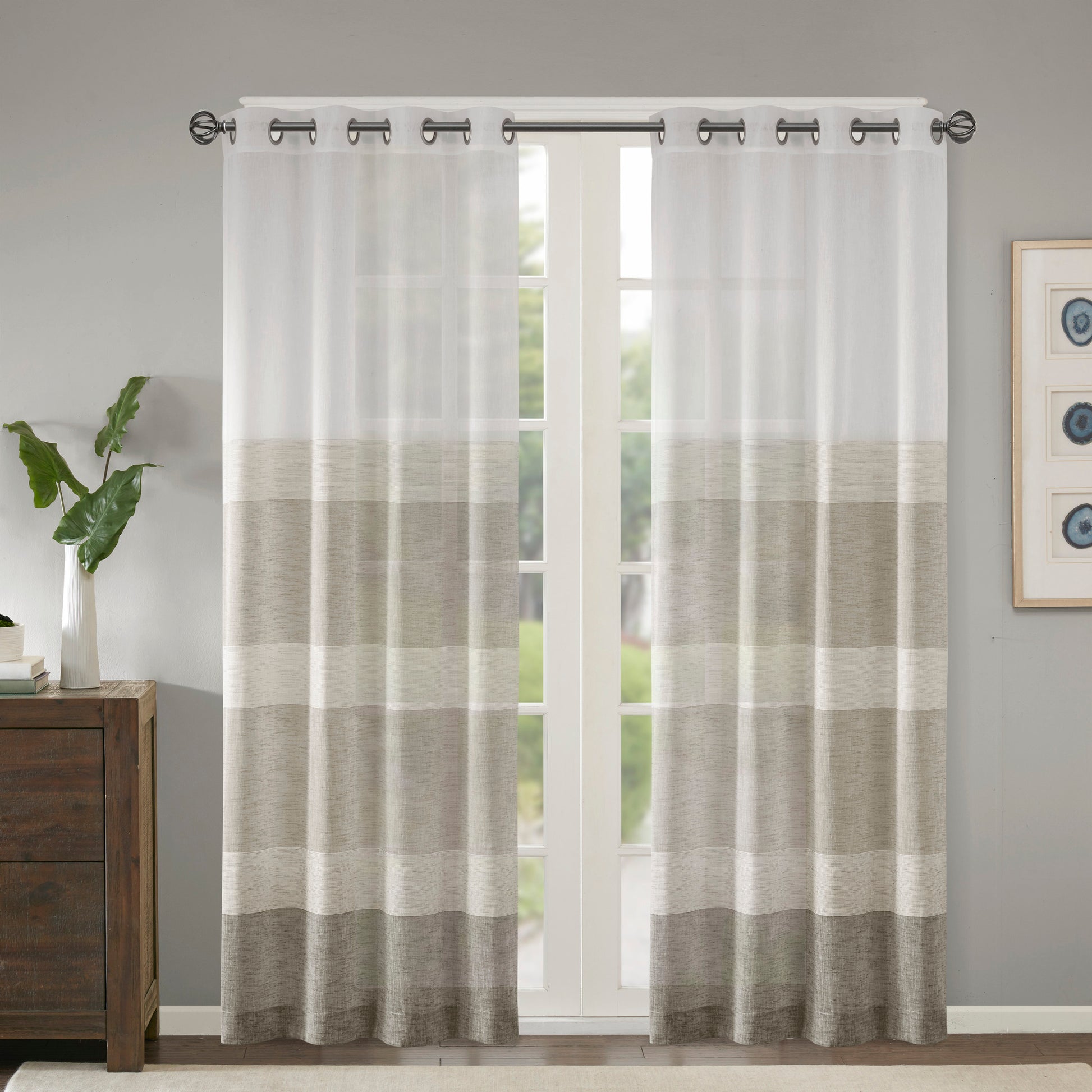 Madison Park Woven Faux Linen Striped Window Sheer