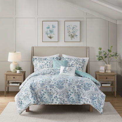 Madison Park 5 Piece Botanical Floral Seersucker Comforter Set