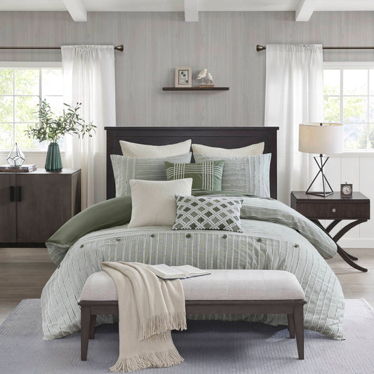 Madison Park Signature Oversized Cotton Clipped Jacquard Comforter Set with Euro Shams and Throw Pillows