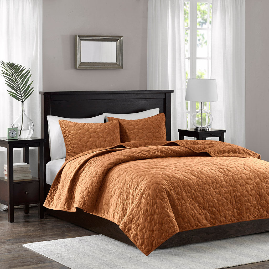 Madison Park 3 Piece Velvet Quilt Set