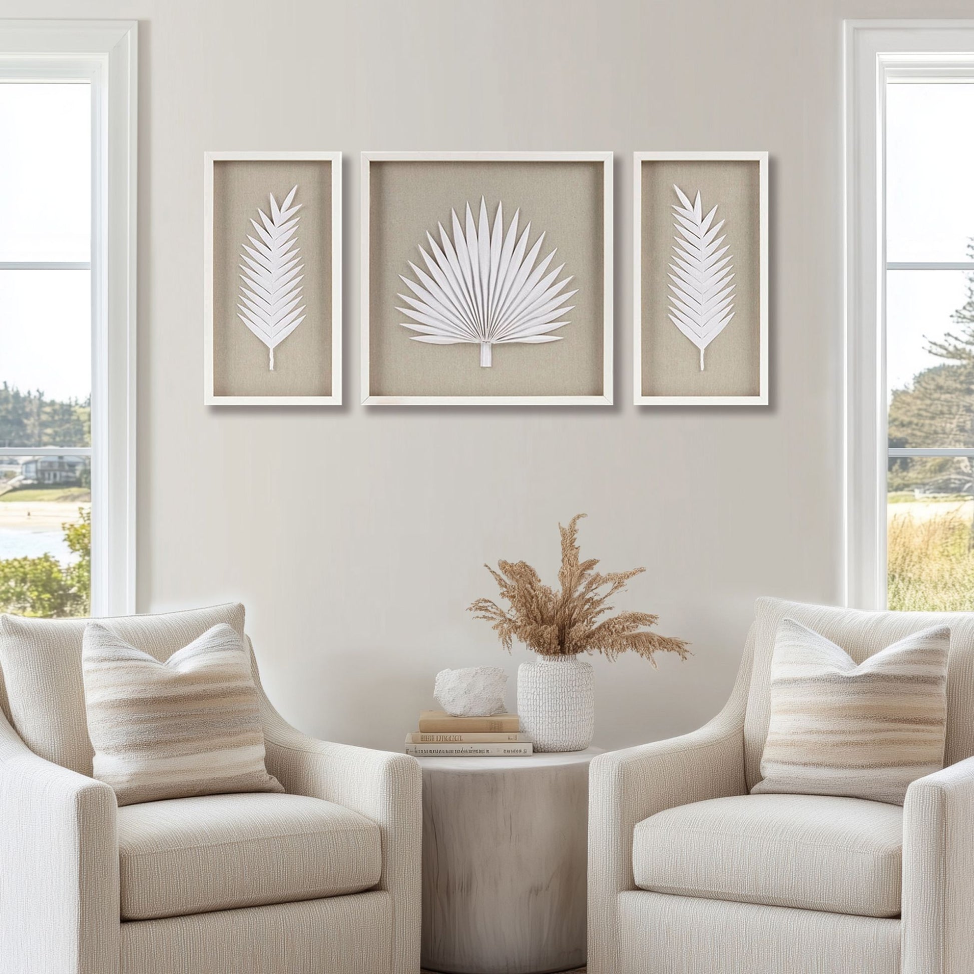 Madison Park Framed Rice Paper Palm Leaves 3-piece Shadowbox Wall Decor Set