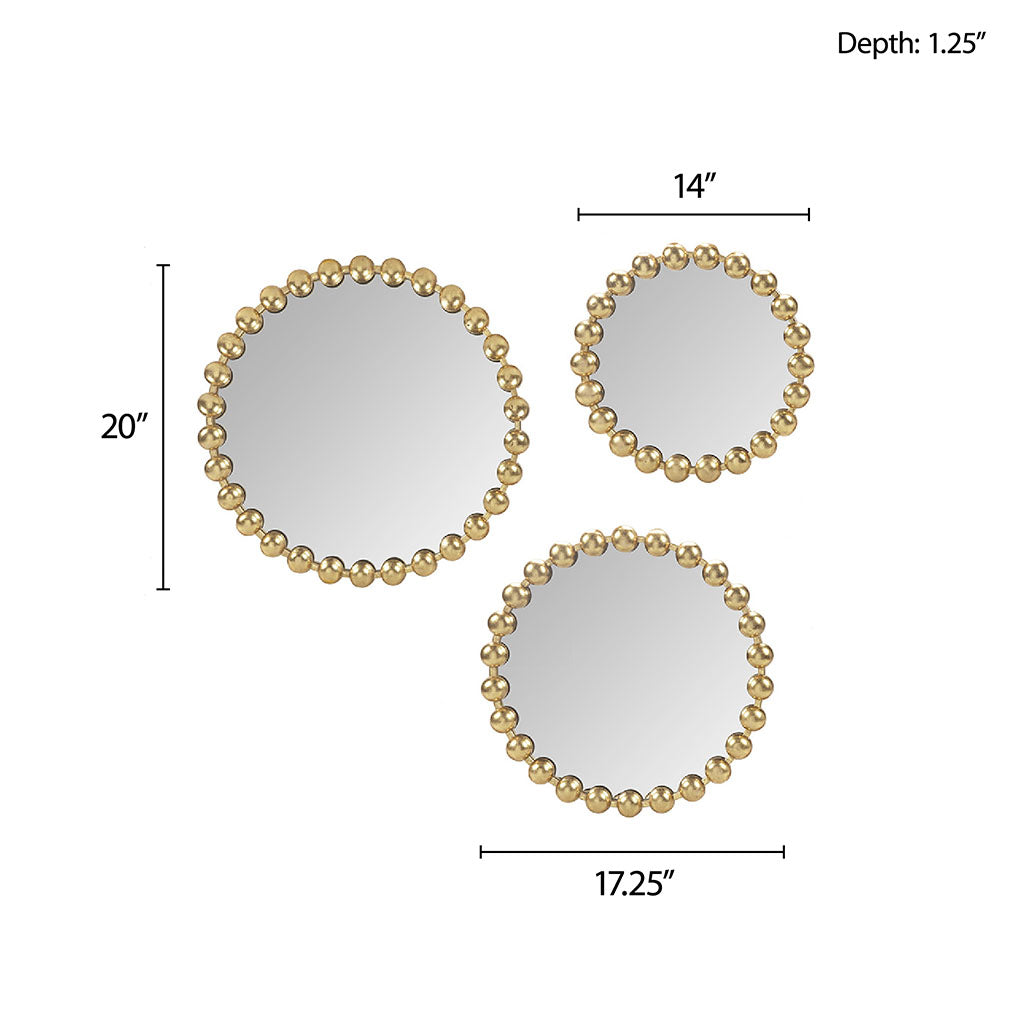 Madison Park Signature Gold Beaded Round Wall Mirror 3-piece set