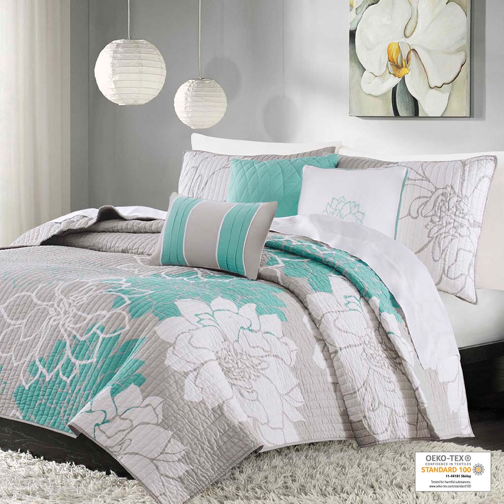 Madison Park 6 Piece Printed Cotton Quilt Set with Throw Pillows