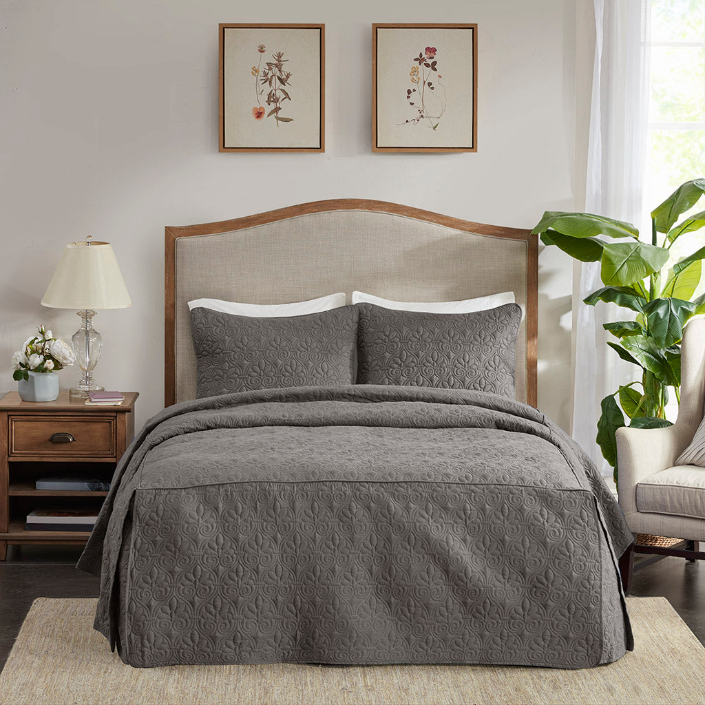 Madison Park 3 Piece Split Corner Pleated Quilted Bedspread