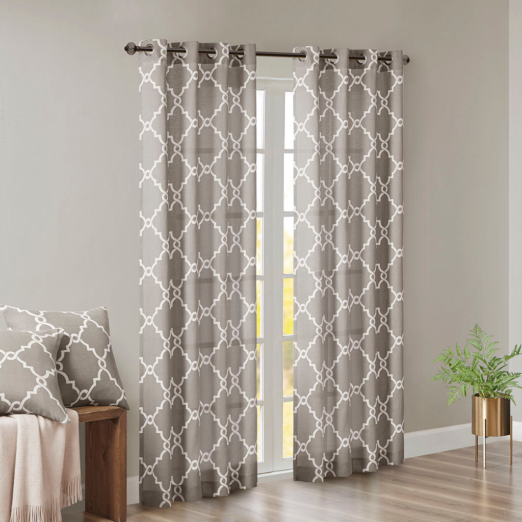 Madison Park Fretwork Print Grommet Top Window Curtain Panel