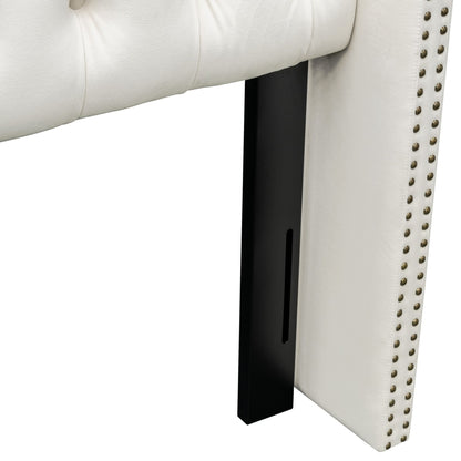 Amelia Upholstered Wingback Headboard with Button Tufting & Nailhead Trim