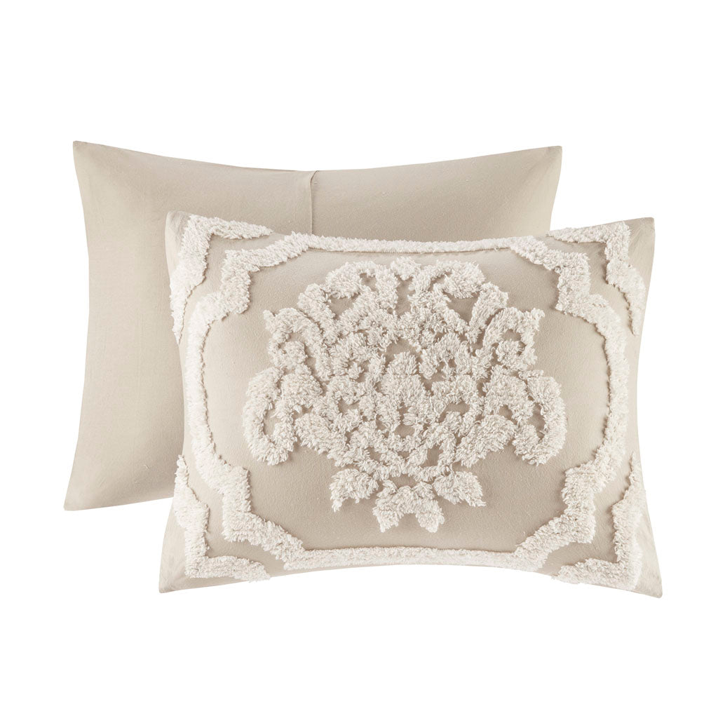 Madison Park 3 piece Tufted Cotton Chenille Damask Comforter Set