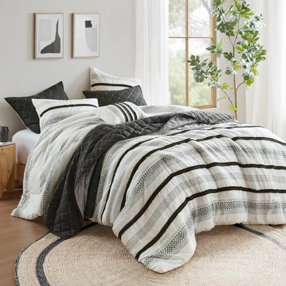 Madison Park 7 Piece Stripe Comforter and Quilt Set