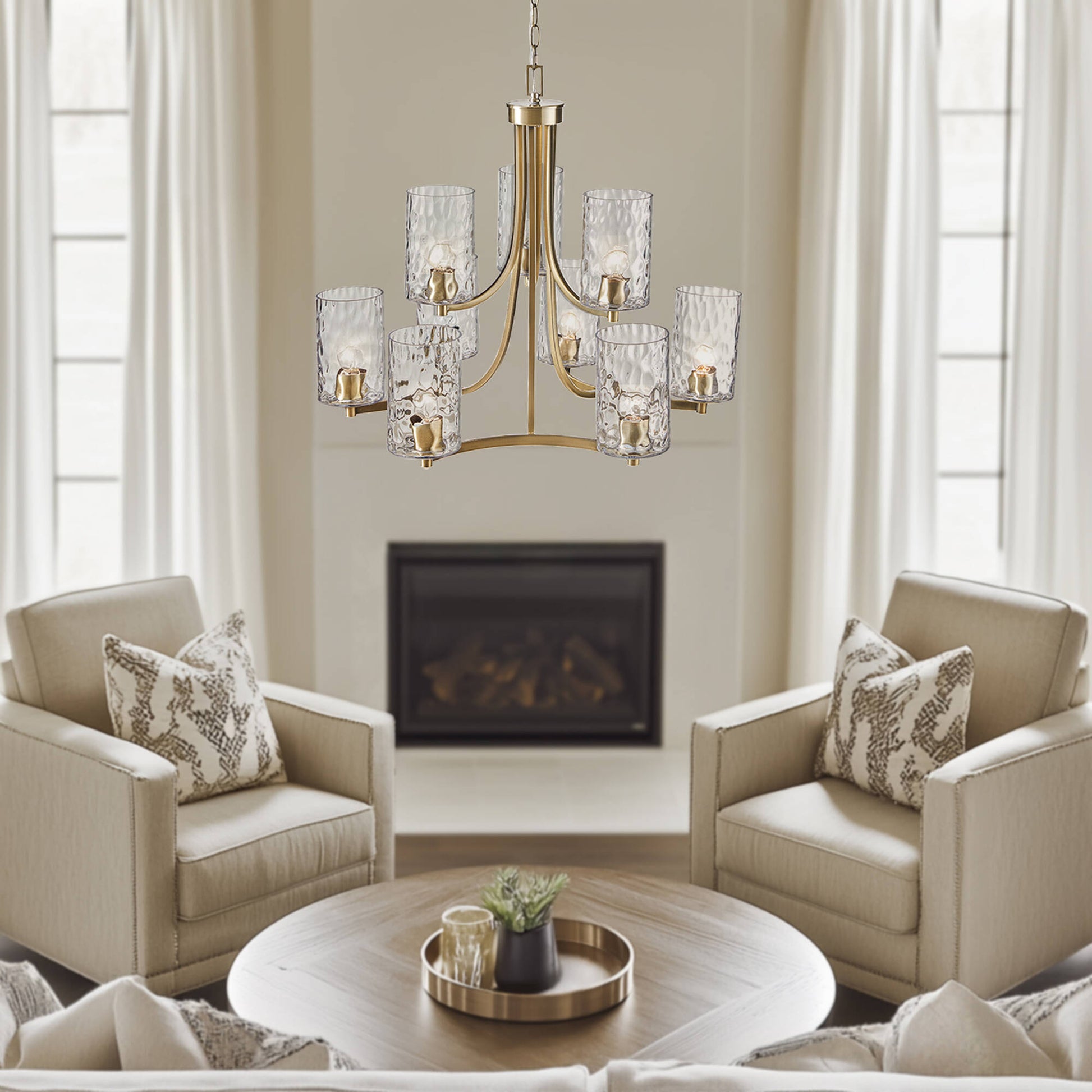 Hampton Hill 9-light Round Tiered Chandelier with Textured Glass Shades