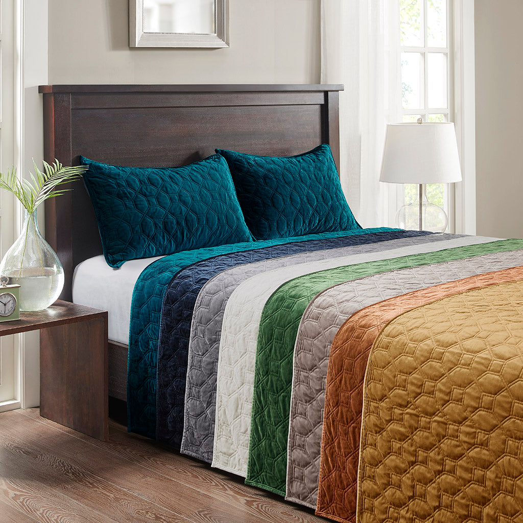 Madison Park 3 Piece Velvet Quilt Set