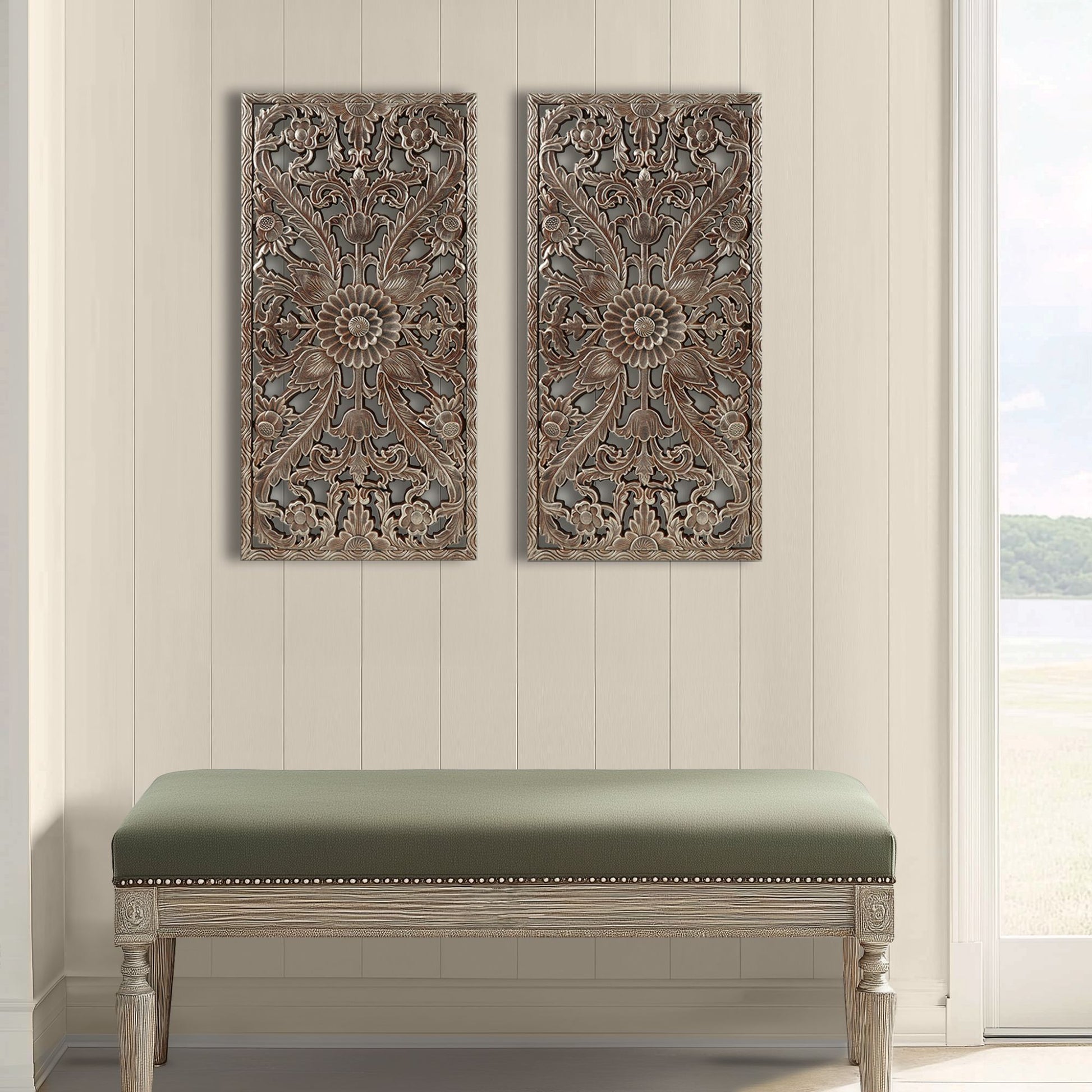 Madison Park Distressed Carved Wood 2-piece Wall Decor Set