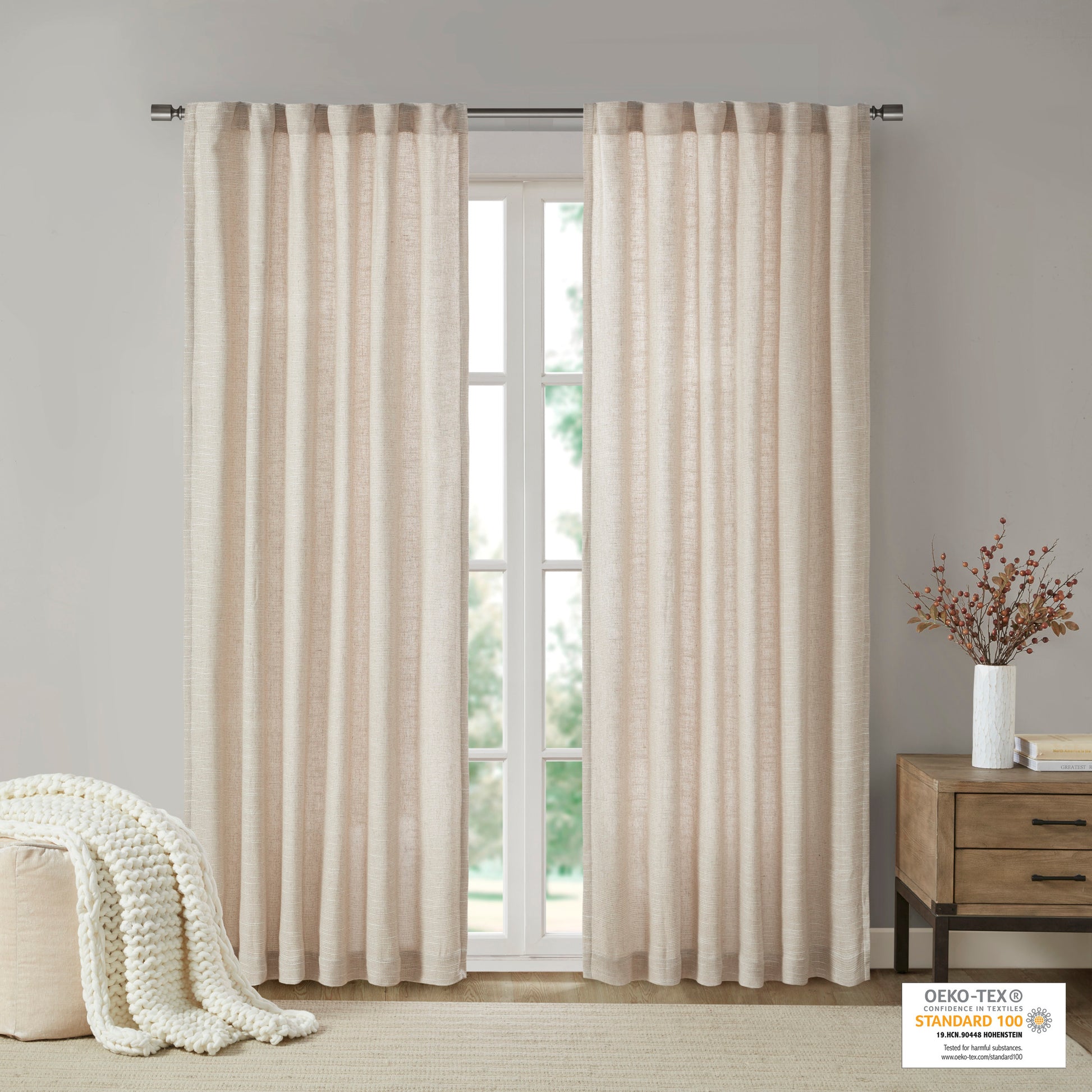Madison Park Faux Linen Rod Pocket and Back Tab Fleece Lined Curtain Panel