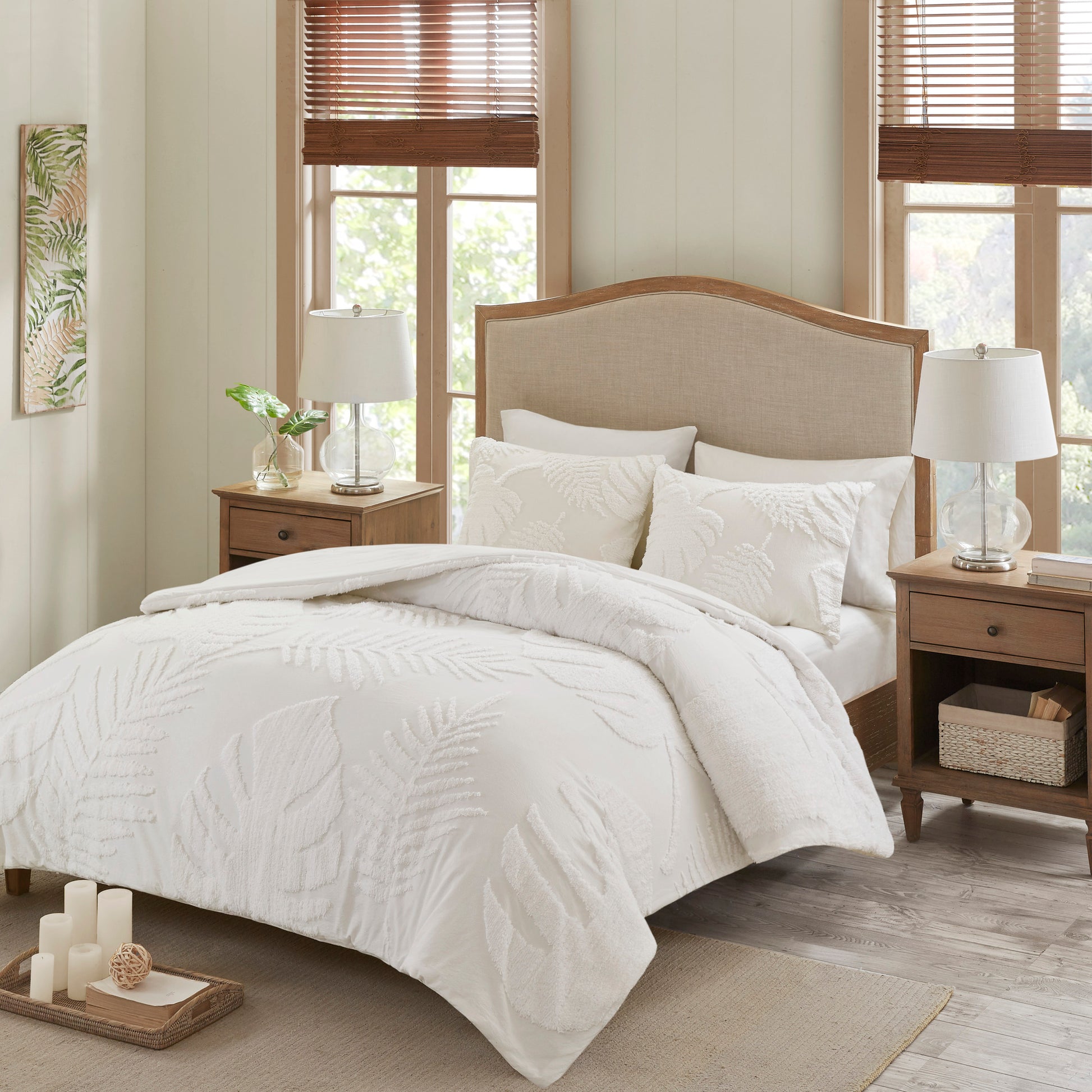 Madison Park 3 Piece Tufted Cotton Chenille Palm Duvet Cover Set