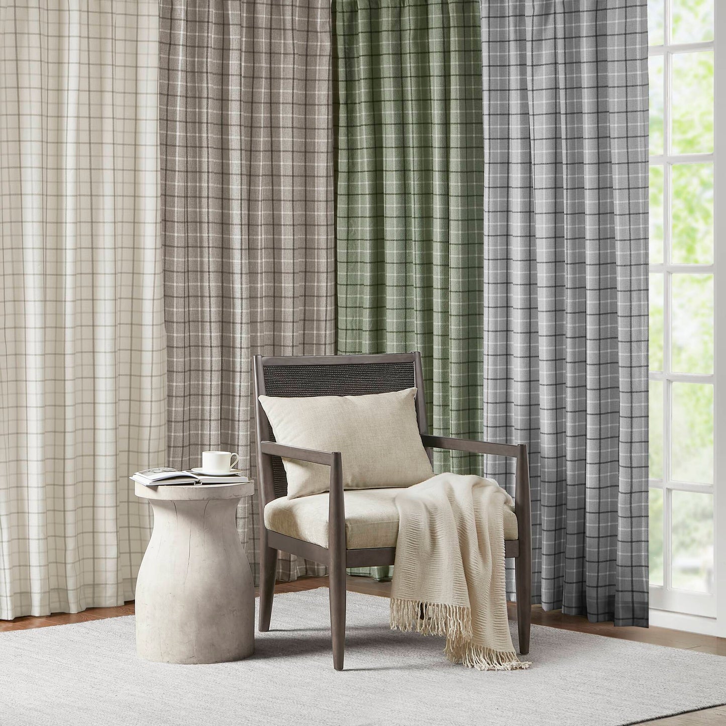 Madison Park Plaid Faux Leather Tab Top Curtain Panel with Fleece Lining