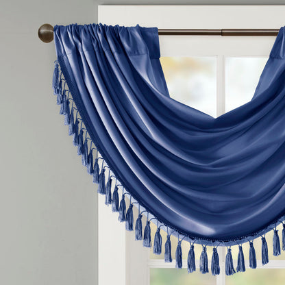 Madison Park Faux Silk Waterfall Embellished Valance