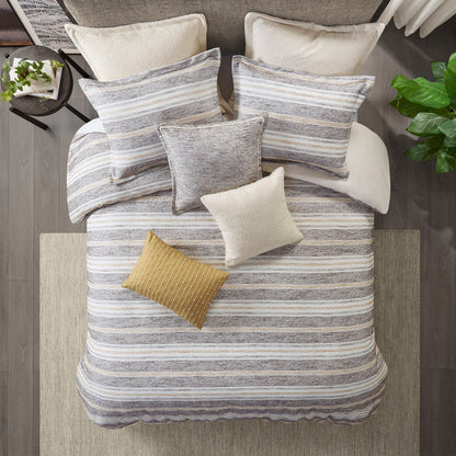 Madison Park Signature Oversized Chenille Jacquard Striped Comforter Set with Euro Shams and Throw Pillows