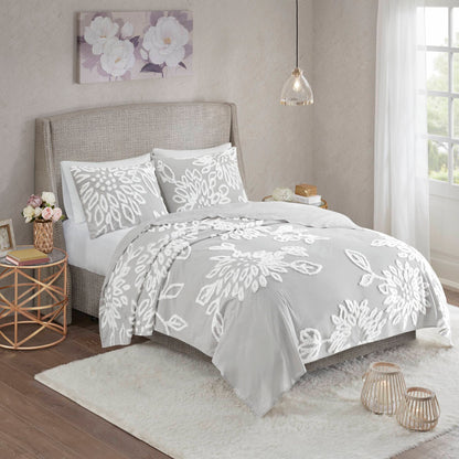 Madison Park 3 Piece Tufted Cotton Chenille Floral Duvet Cover Set