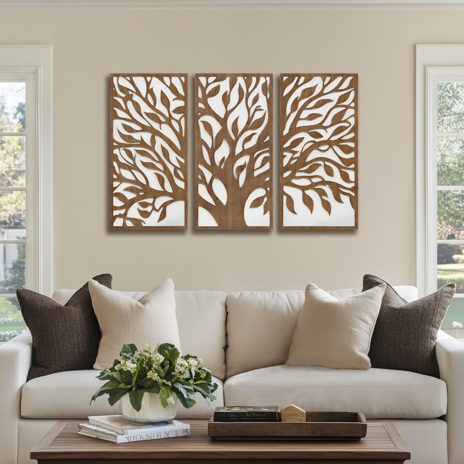 Madison Park Birch Botanical Two-tone 3-piece Wood Panel Wall Decor Set
