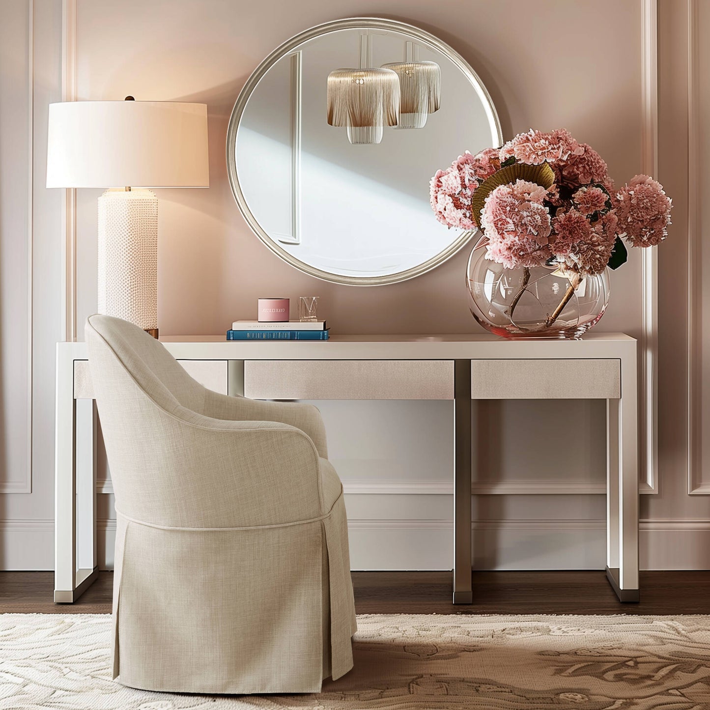 Madison Park Skirted Dining Arm Chair with Casters