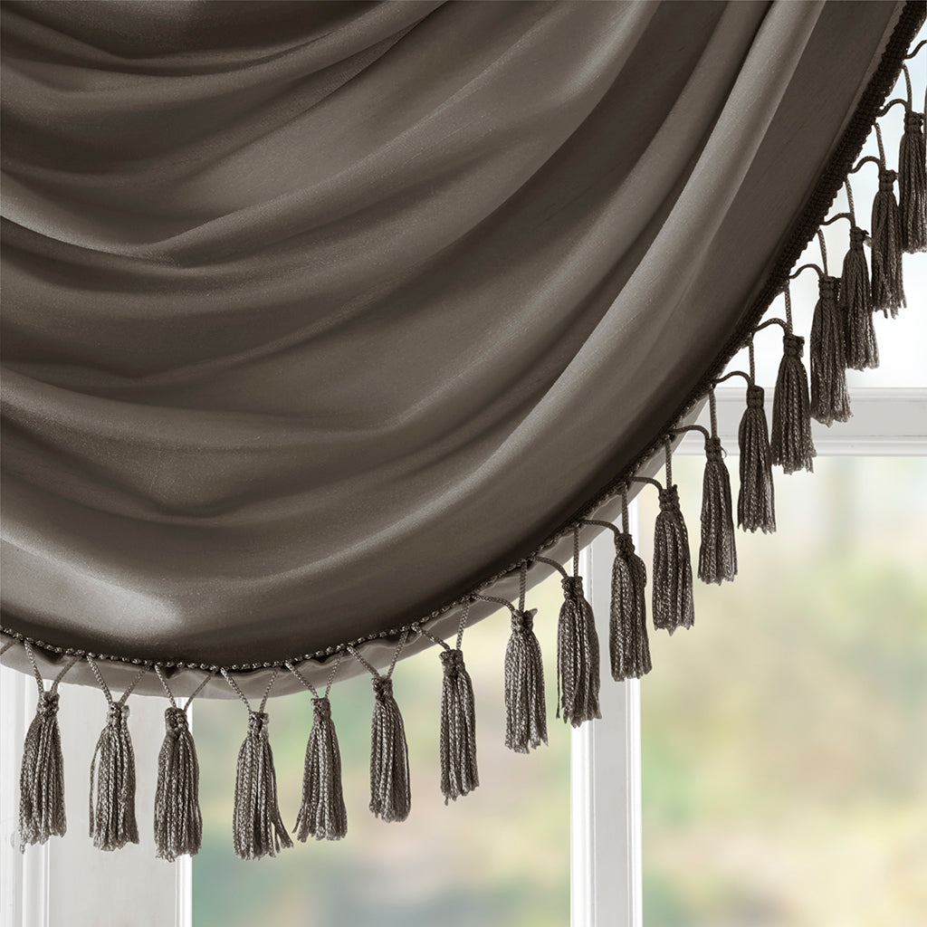 Madison Park Faux Silk Waterfall Embellished Valance