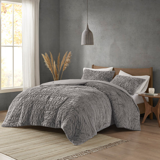 Madison Park Ruched Fur Down Alternative Comforter Set