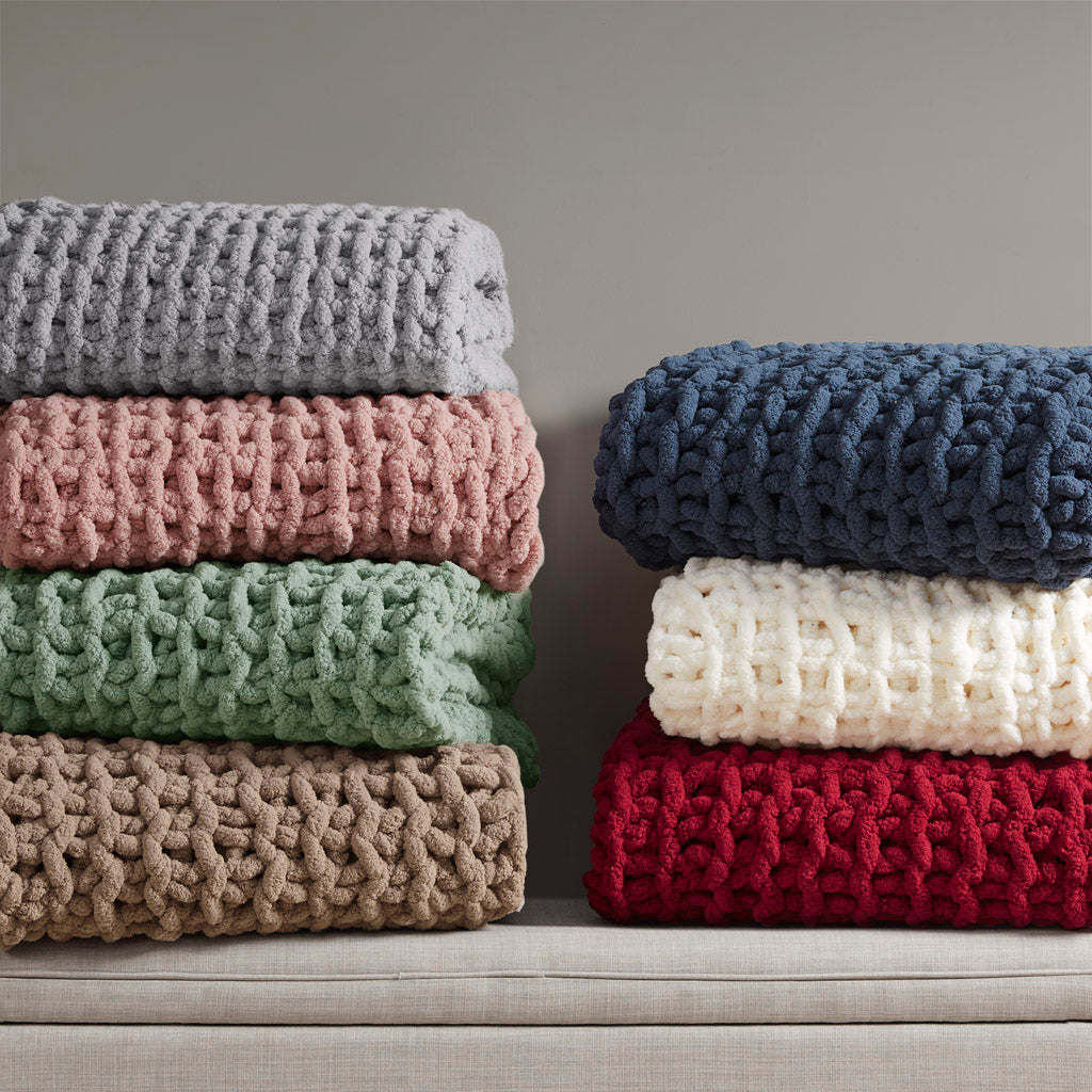 Madison Park - Chenille Chunky Knit Throw - Blanket