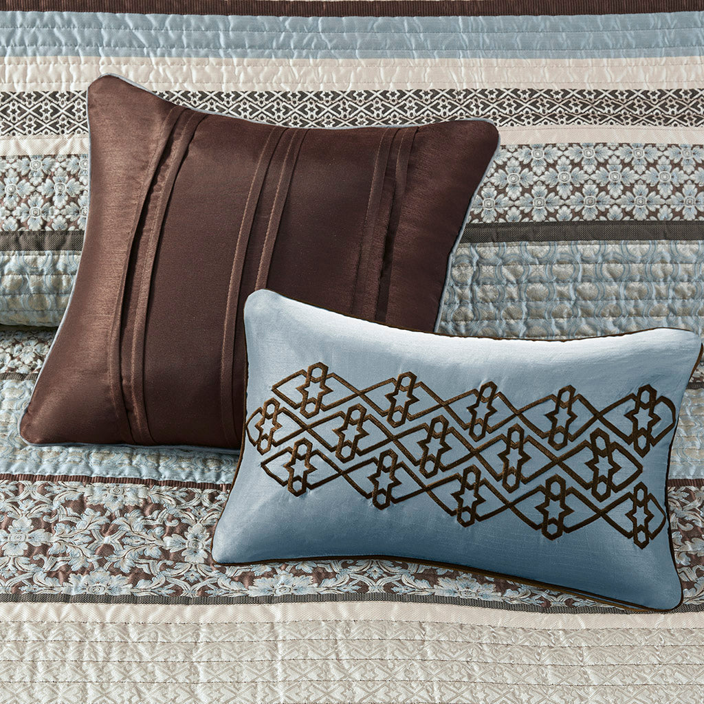 Madison Park 5 Piece Jacquard Quilt Set with Throw Pillows