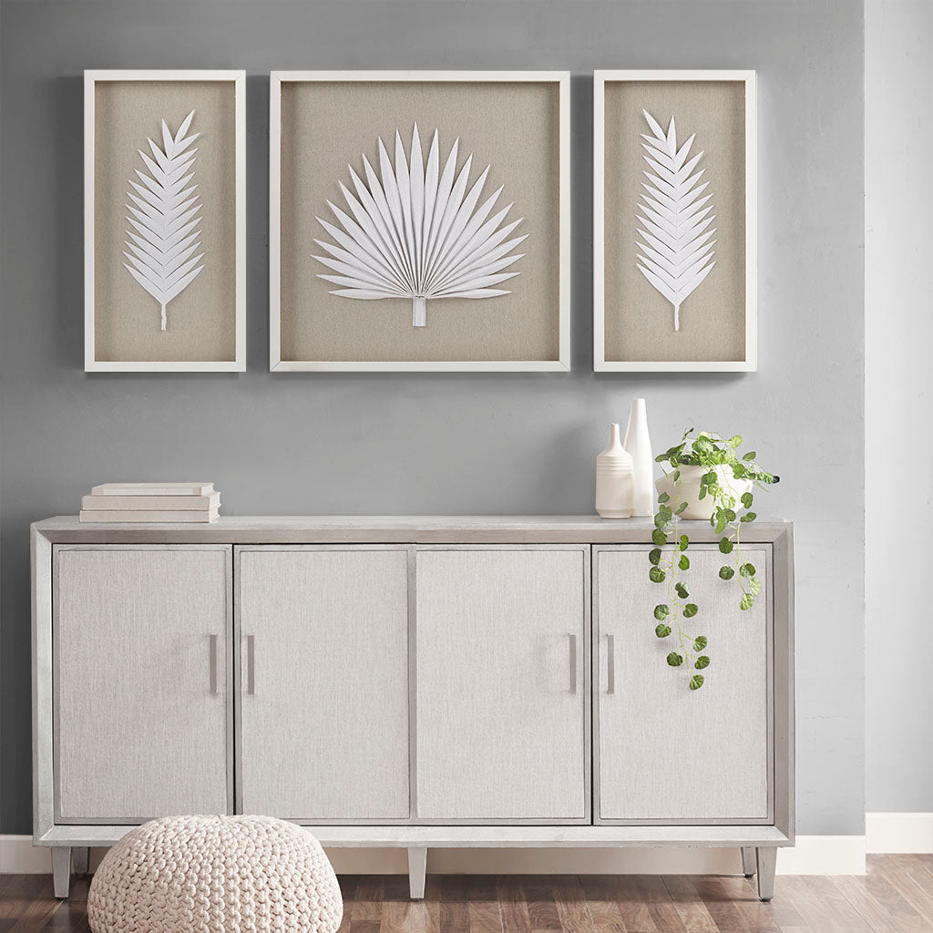 Madison Park Framed Rice Paper Palm Leaves 3-piece Shadowbox Wall Decor Set