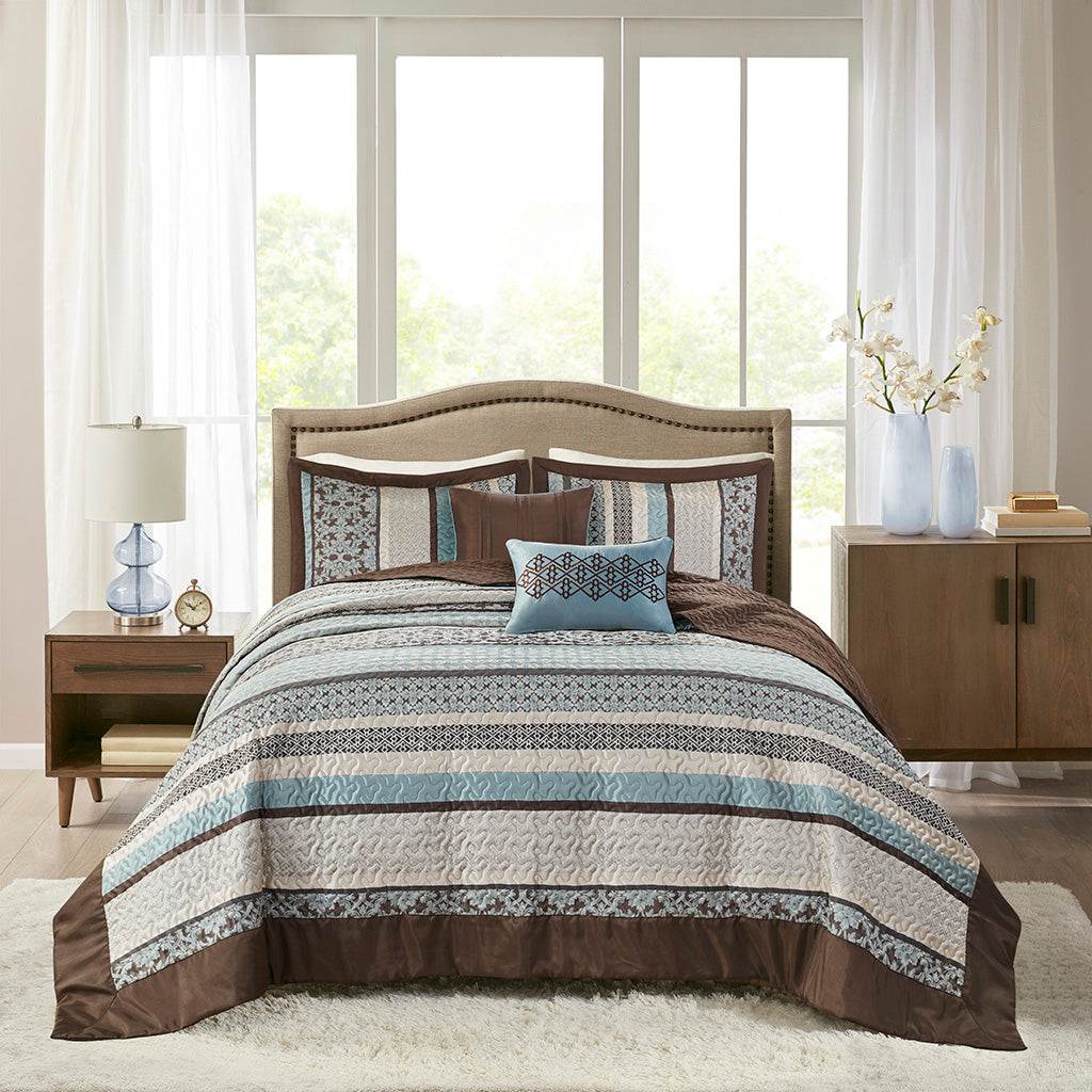 Madison Park 5 Piece Reversible Jacquard Bedspread Set