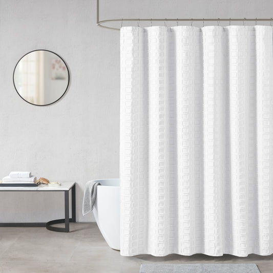 Madison Park Woven Clipped Solid Shower Curtain