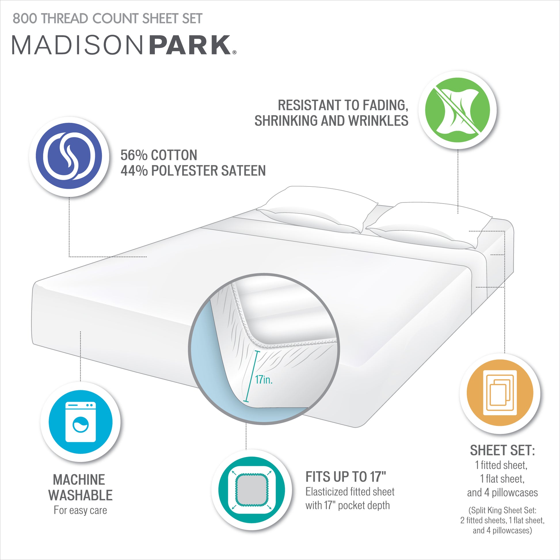 Madison Park Cotton Blend Sateen Sheet Set