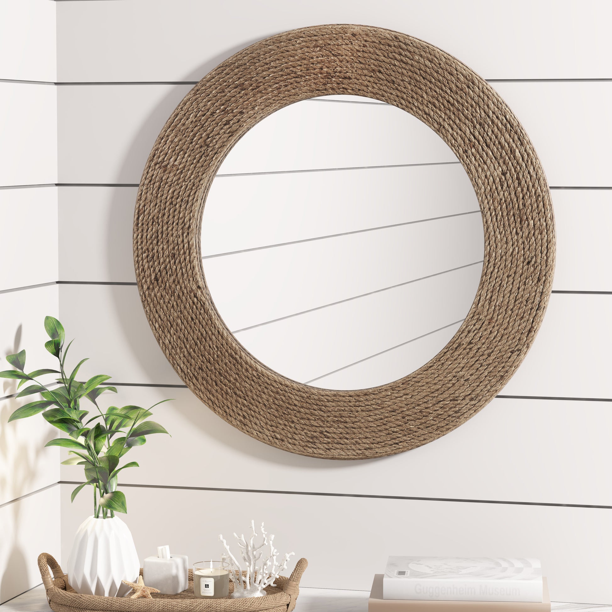 Madison Park Natural Jute Rope Round Wall Mirror 26"