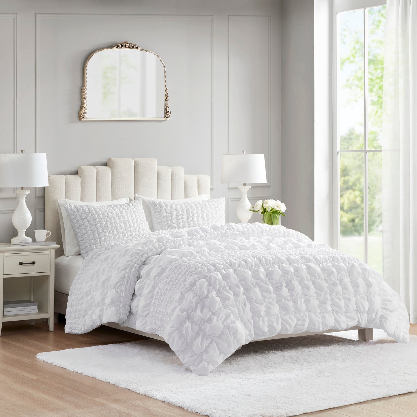 Madison Park 3 Piece Stripe Ruched Comforter Set
