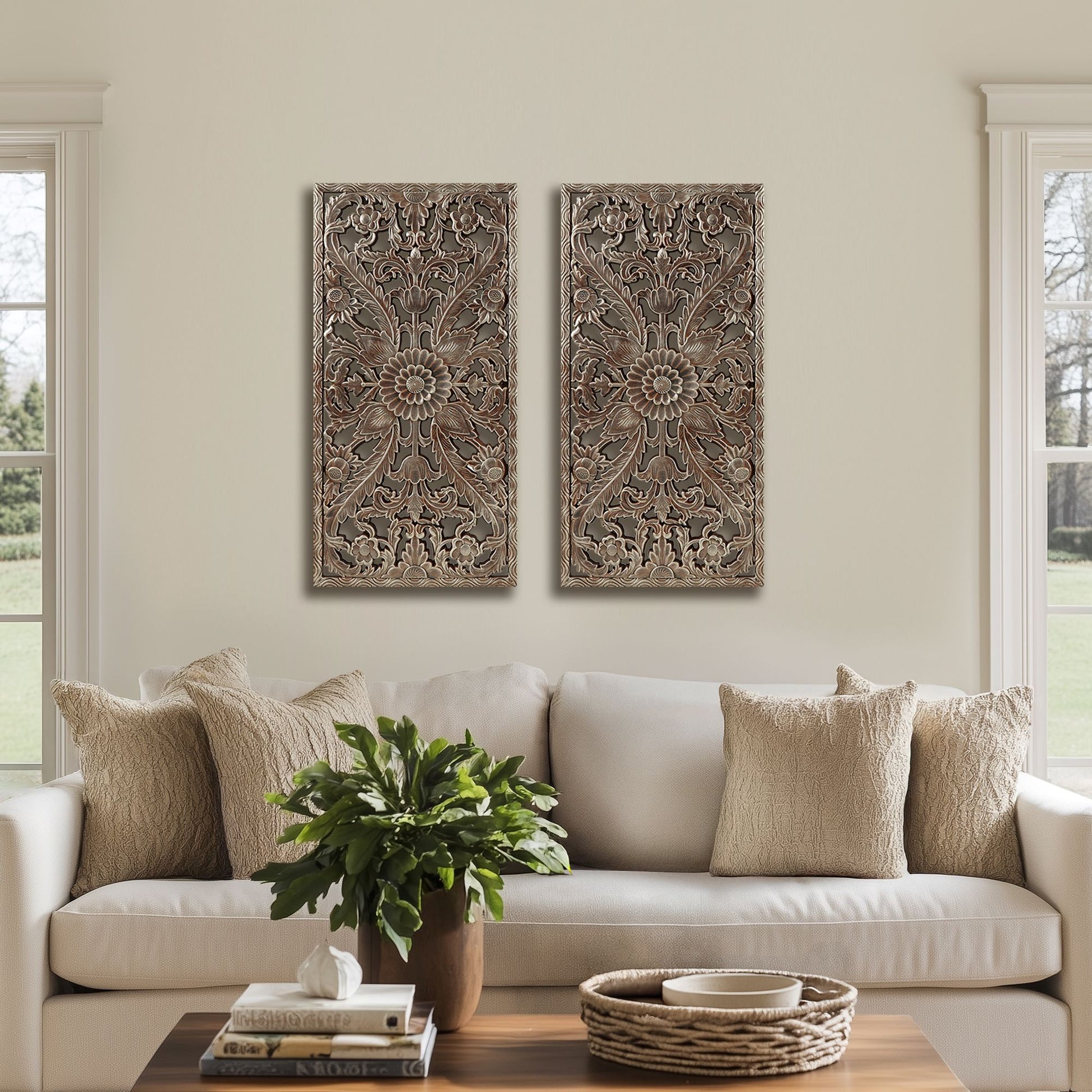 Madison Park Distressed Carved Wood 2-piece Wall Decor Set