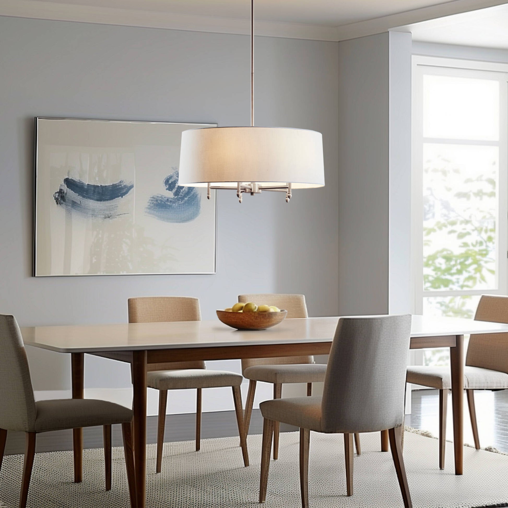 Hampton Hill Presidio 5-Light Dimmable Chandelier with Drum-shaped Fabric Shade & Adjustable Height
