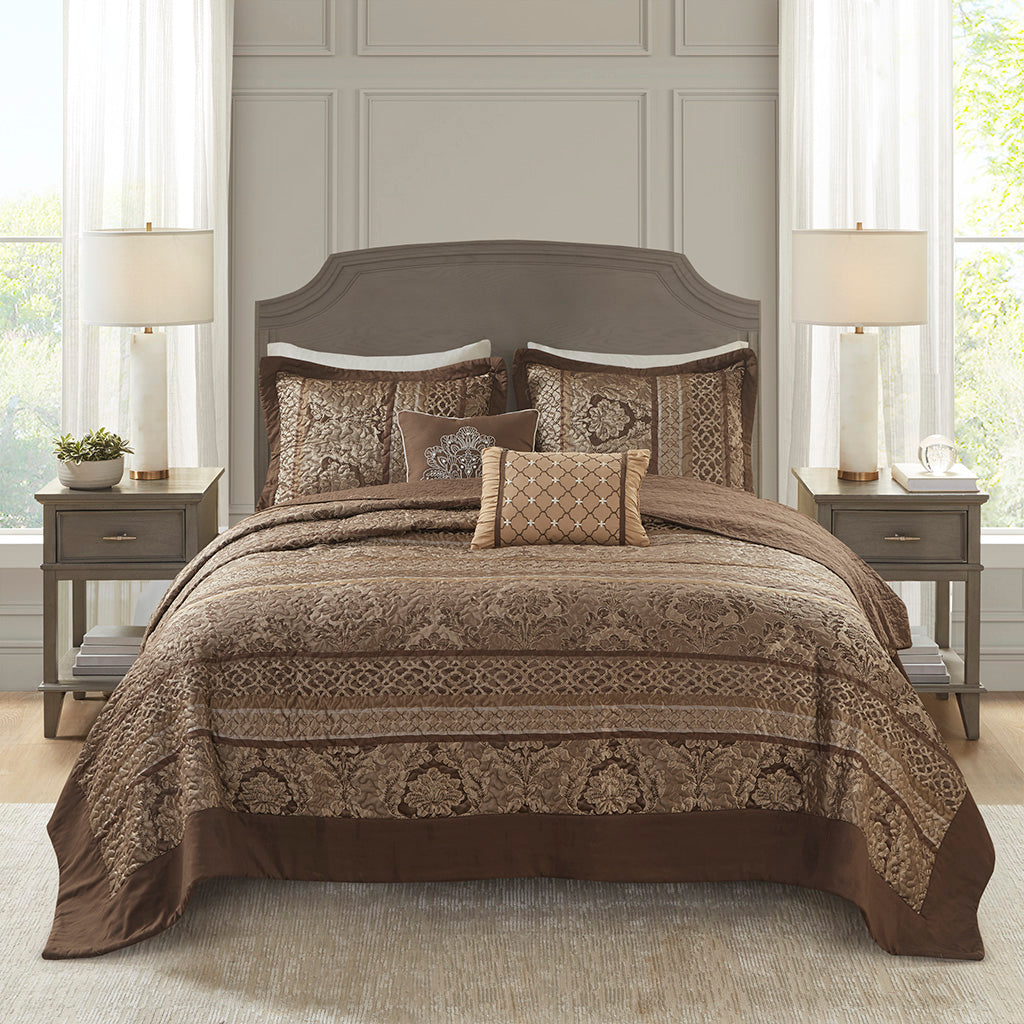 Madison Park 5 Piece Reversible Jacquard Bedspread Set