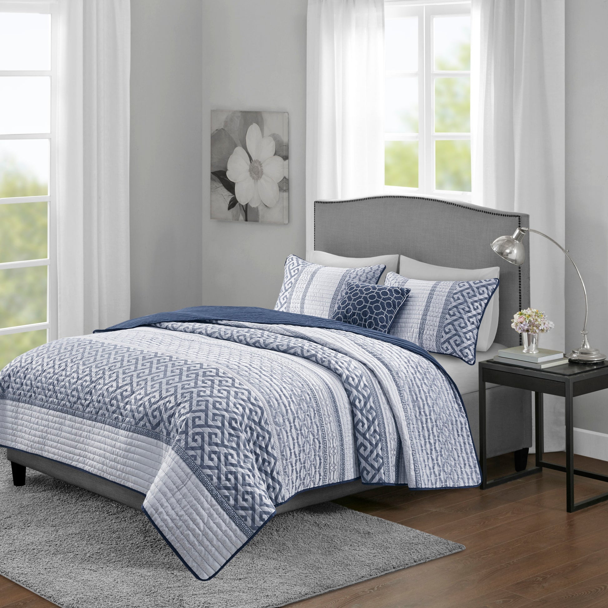 Madison Park 4 Piece Jacquard Quilt Set with Throw Pillow