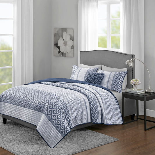 Madison Park 4 Piece Jacquard Quilt Set with Throw Pillow