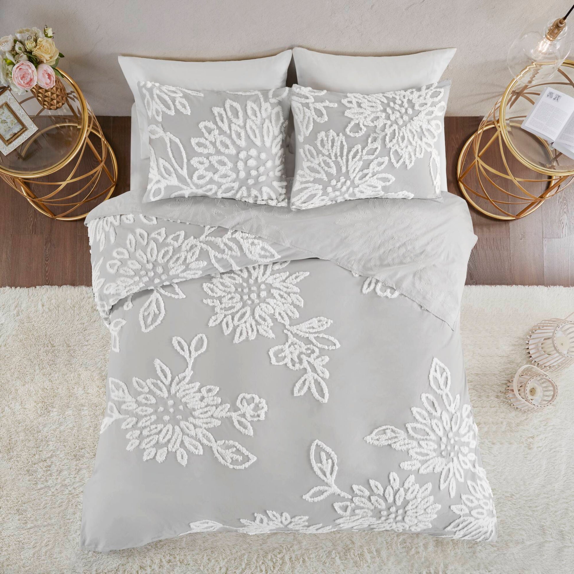 Madison Park 3 Piece Tufted Cotton Chenille Floral Duvet Cover Set
