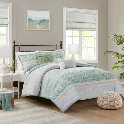 Madison Park 5 Piece Seersucker Comforter Set with Throw Pillows