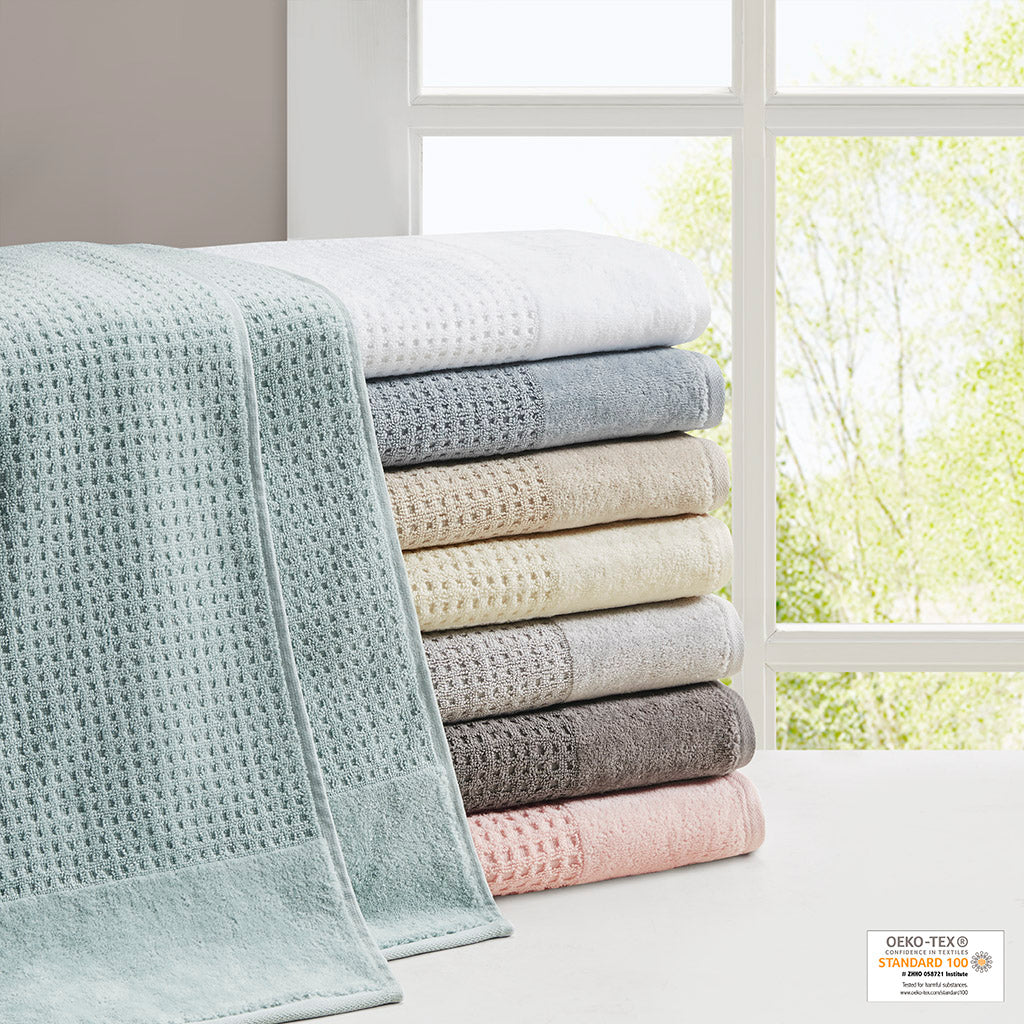 Madison Park Cotton Waffle Jacquard Antimicrobial Bath Towel 6 Piece Set