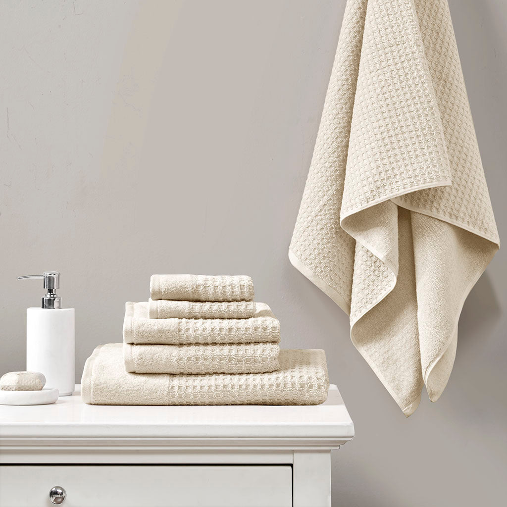 Madison Park Cotton Waffle Jacquard Antimicrobial Bath Towel 6 Piece Set