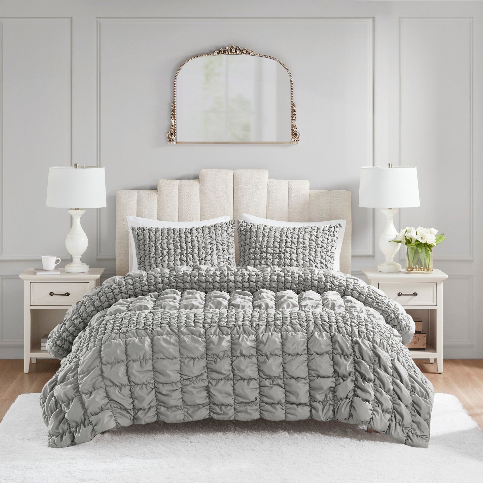 Madison Park 3 Piece Stripe Ruched Comforter Set