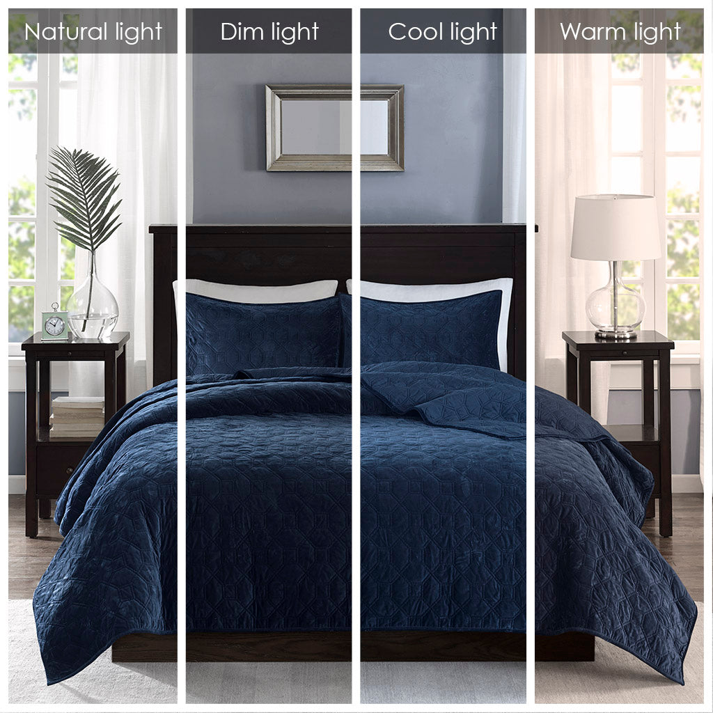 Madison Park 3 Piece Velvet Quilt Set