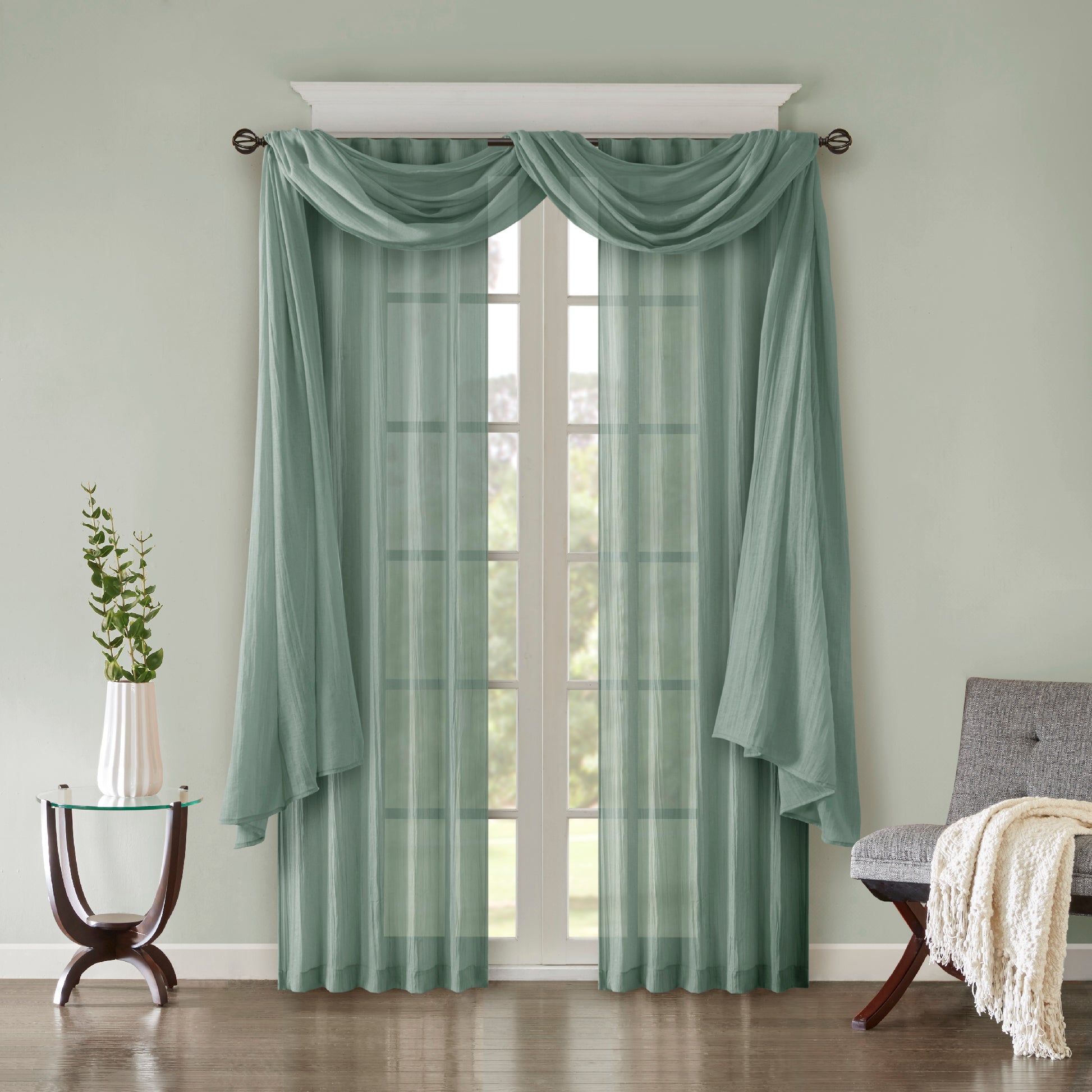 Madison Park Solid Crushed Curtain Panel Pair
